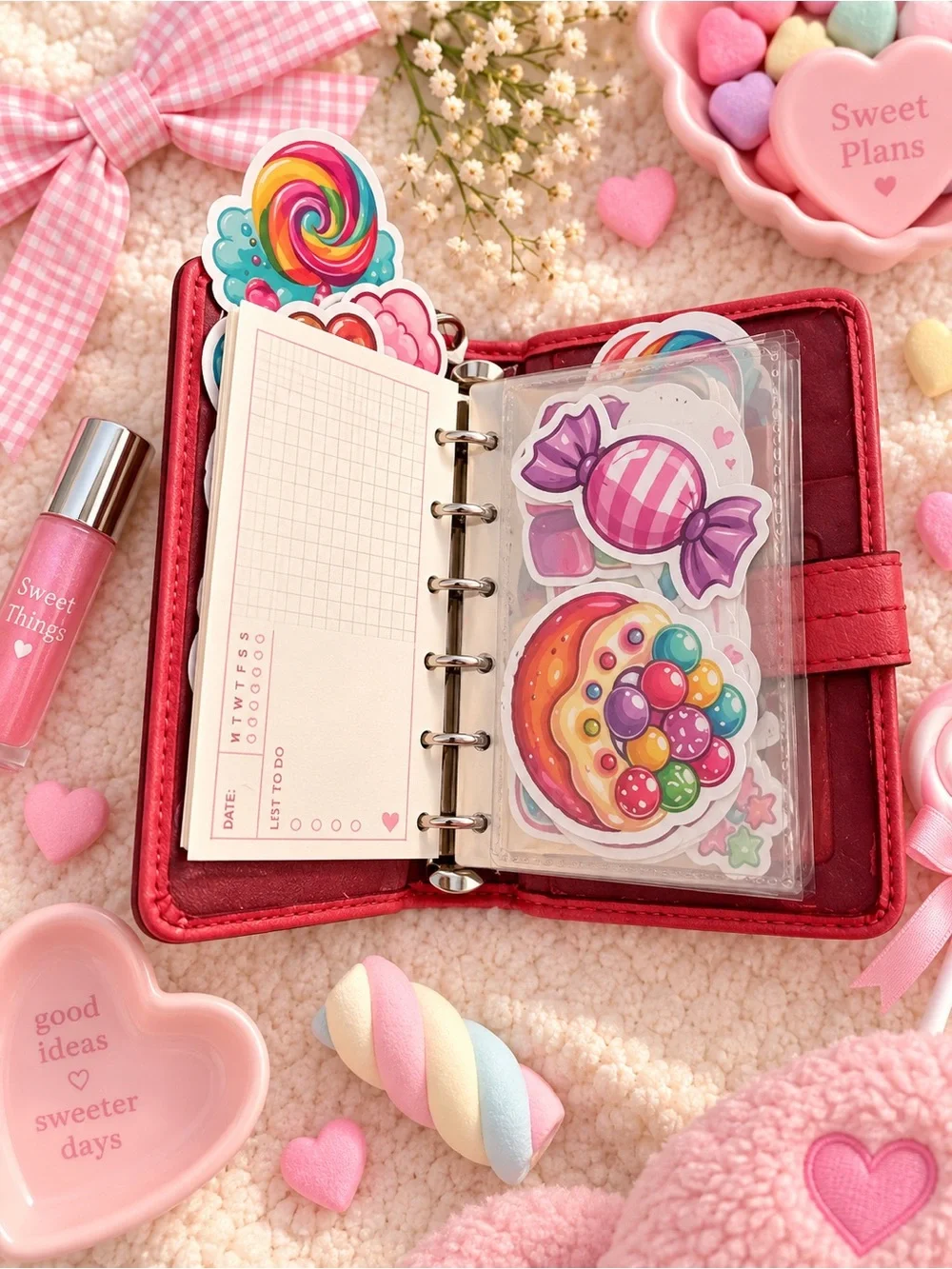 Coach Brown Signature Canvas Kids Cardholder with Pink Trim and Lilac Pom Pom